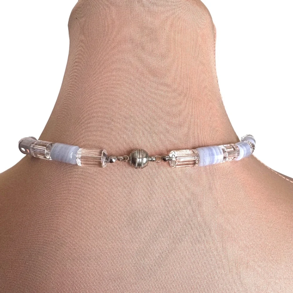 HANDMADE Lavender Stone Blue Lace Agate Style Necklace 17” - Picture 3 of 3